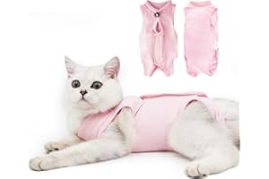 DOTON Cat Recovery Suit for Male and Female Surgical Post Surgery Soft Cone Onesie Shirt Clothes Neuter Licking Protective Diapers Outfit Cover Kitten Spay Collar(M, Pink)