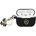 AIIEKZ Compatible with AirPods Pro 2 Case Cover 2022, Soft Silicone Case with Gold Heart Pattern for AirPods Pro 2nd Generation Case with Cute Butterfly Keychain for Girls Women (Black)