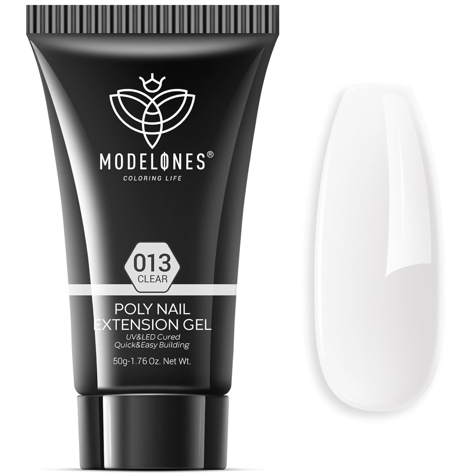 Modelones Poly Nail Gel Builder 50ML 1.76oz Clear Color Nail Extension Gel Enhancement Nail Thickening Acrylic Extension Trial Professional Technician Tool