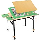 BittPicc Puzzle Table Adjustable Height &amp; Tilt with Drawers for 1500Pcs | Lockable Wheels,4 Sorting Drawers, Foldable, Wooden Covers,No assembly,Fits 1000-1500 Pieces,Gift for Puzzle Lovers