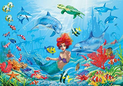 Children’s Room Poster – Mermaid Wall – Decoration Poster Aquarium Fairy Tale Dolphin Coral Sea Fish Children’s Room Anemonas Decoration Wallposter Photoposter Mural (55 x 39.4 Inch / 140 x 100 cm)