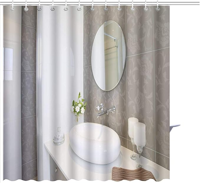 Cortina De Ducha Nuevo Espejo De Lavabo Redondo con Grifo De Acero