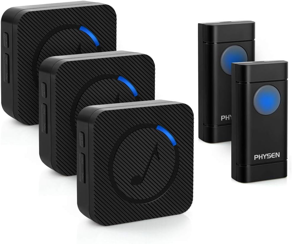 Wireless Doorbell,PHYSEN X2 Waterproof Door Bell with 2 Push Buttons