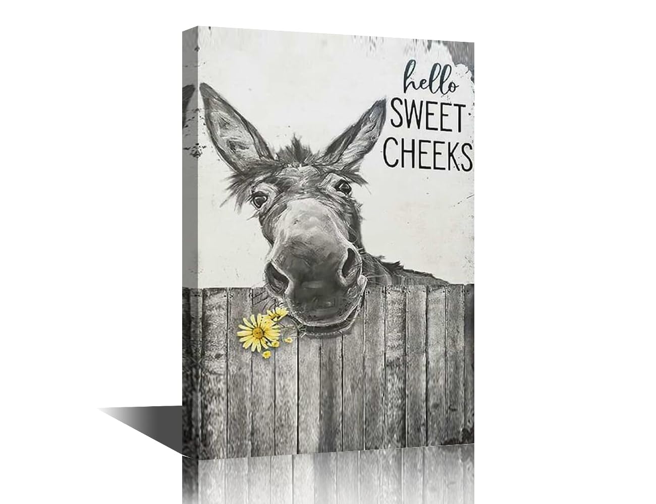 Funny Bathroom Decor Donkey Decor Farmhouse Hello Sweet Cheeks Wall Decor Canvas Framed Wall Art Poster Donkey Decor Home Wall Decoration Ready to Hang - 24" Wx16 H — image 1