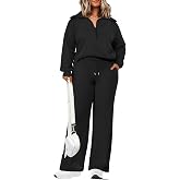 Chulianyouhuo Women Plus Size 2 Piece Outfit Matching Lounge Set Sweatsuits | Lapel Half Zip Sweatshirt, Wide Leg Pants Pocket, Fall Tracksuit, Casual Travel Airport Vacation Plus Size Clothes for Women