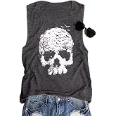 Skull Shirts for Women Funny Gothic Graphic T-Shirts Novelty Horror Tee Casual Athletic Tops