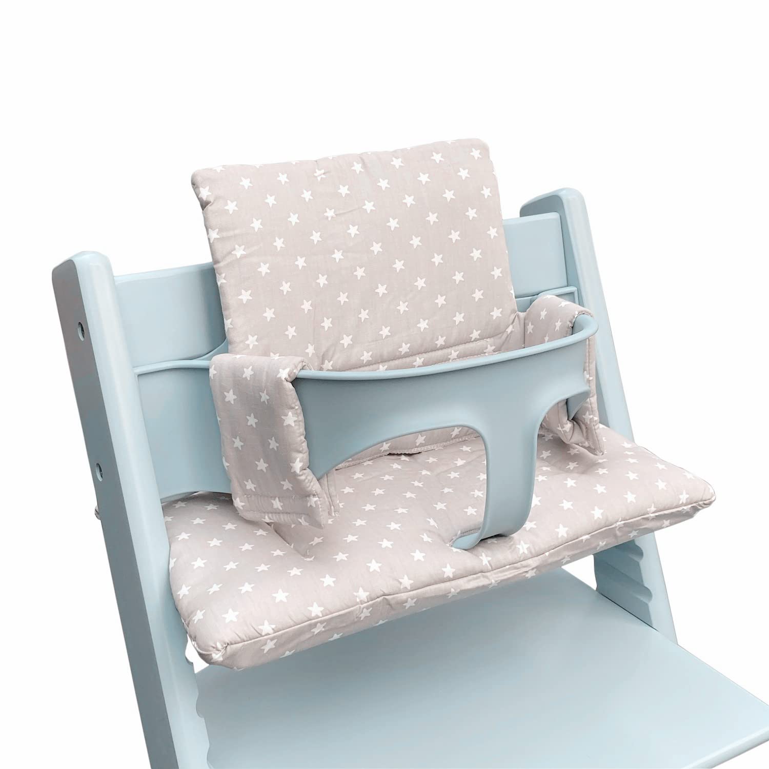 ZARPMA Highchair Cushion Compatible with Stokke Tripp Trapp Chiar High Chair Insert Cotton Fabric Cover Filled with Cotton Padding（Grey Star）