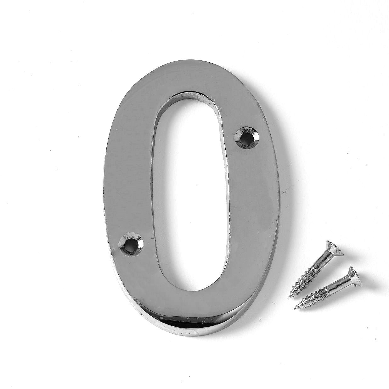 Merriway BH04327 Polished Chrome Screw-On House Flat Gate Post Numeral 75 mm (3 Inch) Number 0
