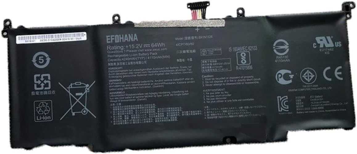 EFOHANA B41N1526 Laptop Battery Replacement for Asus GL502VT GL502VT-1A ROG S5 ROG Strix GL502 GL502V GL502VT S5V S5VT6700 Notebook 4ICP/60/80 0B200-0194000 15.2V 64Wh 4110mAh 4-Cells