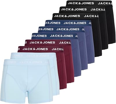 Jacjota Solid Trunks 10 Pack Jacjota Solid Trunks da Uomo, Confezione da 10 Pezzi, Vino Windsor, L