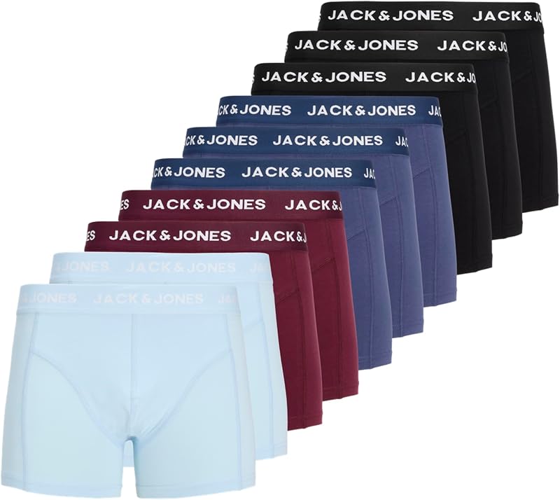 Jacjota Solid Trunks 10 Pack Jacjota Solid Trunks da Uomo, Confezione da 10 Pezzi, Vino Windsor, L