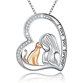 ASLBUNM 925 Sterling Silver Cute Cat Dog Pet Pendant Necklace Animal Jewelry for Women Daughter Birthday Gifts