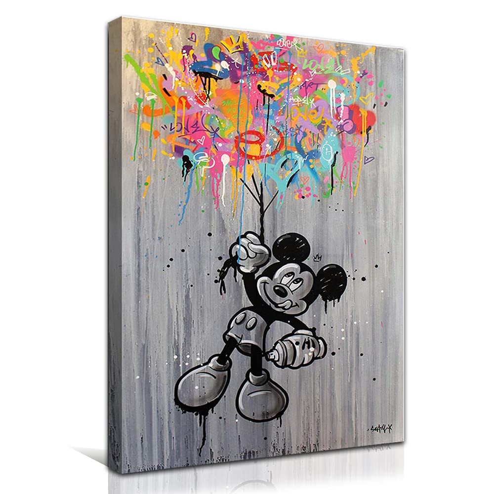 Canvas Print Portrait Abstract Mickey Mouse Einstein Graffiti Picture Art Print Poster Office Bedroom Cafe Decoration with Frame