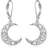 SHEAISRS Moon Star/Black Cat/Cow/Eye of Horus/Filigree/Cross Leverback Earrings for Women Sterling Silver Dangle Earrings Celtic Earrings Birthday