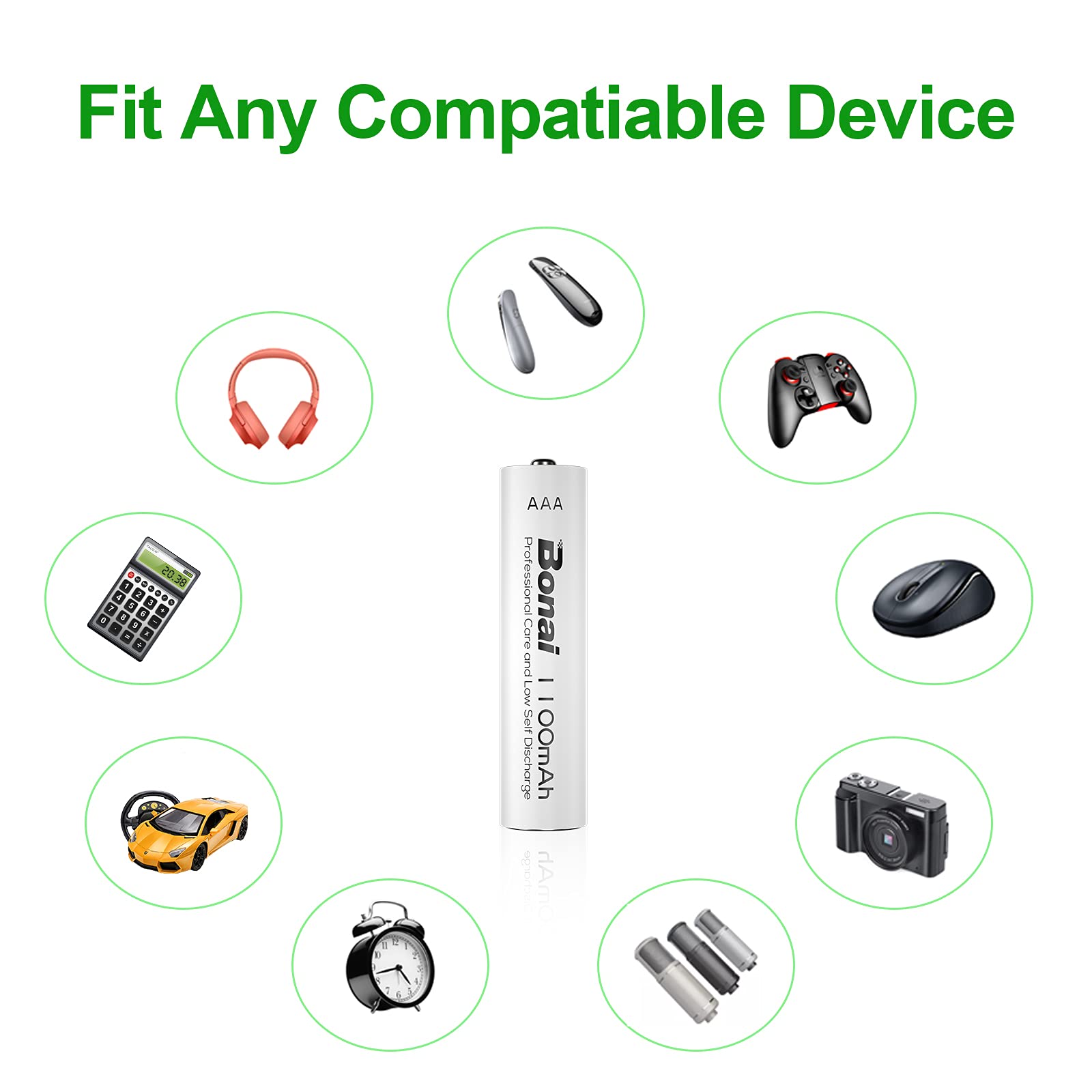 BONAI Akku AAA 1100mAh 16 Stück Wiederaufladbare Batterien hohe Kapazität 1,2V Micro AAA Accu NI-MH Aufladbare Akkubatterien HR03 Rechargeable Battery geringe Selbstentladung 8