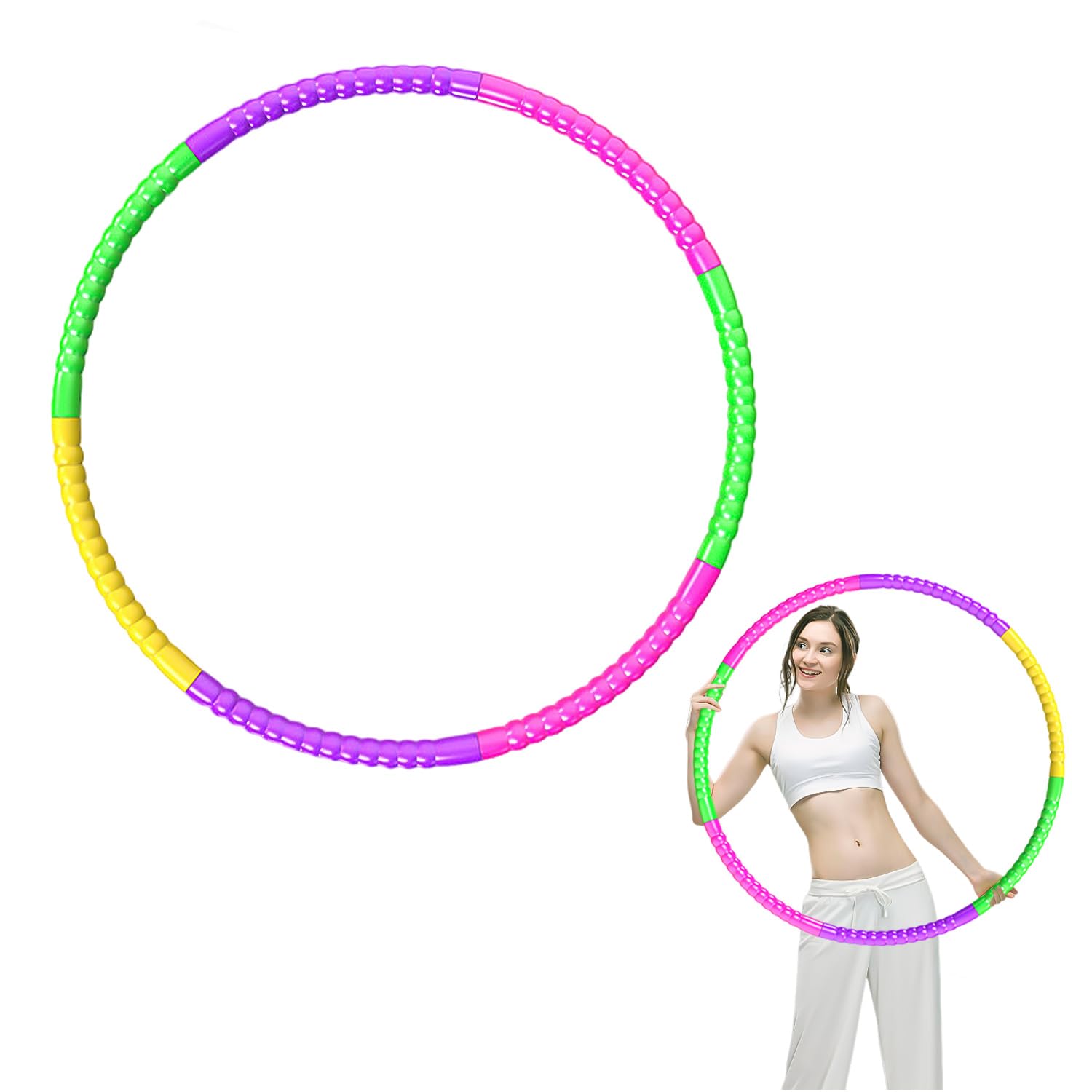 USHXVG 1 Piece Fitness Hula Hoop, 7-Section Adjustable, Detachable, Colorful, 51cm Diameter, Plastic Material, Weight Loss, Gymnastics, Dance, Games