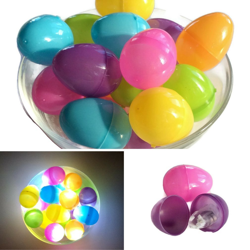 FLOMO Easter Egg Hunt Glow in The Dark Bundle, Includes 1 Pack of 18 Plastic Eggs and 18 LED Balloon Lights
