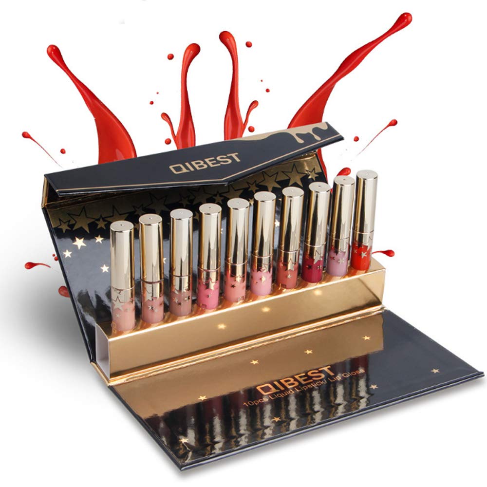 Matte Nude Lipstick Set, 10 Colors Waterproof Long Lasting Lip Gloss Non-Stick Cup Liquid Velvety Lipstick Set (10-1)