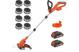 JAGROM Electric String Trimmer Cordless with 2x2.0Ah Battery, 20V Battery Powered 12-inch Lawn Mover & Edger Lawn Tool with Charger, Powered Grass Trimmer with 8pcs Spool Line for Yard, Garden, Orange