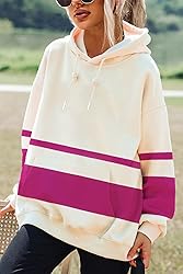 Womens Fall Color Block Hoodies Purple Red Striped