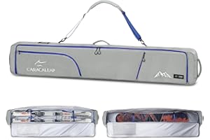 CARACALEAP Ski Snowboard Bag Fully Padded for Air Travel 2 pair, Double Snowboard Bag Water-Resistant Padded with 10mm Foam, Snow Ski Travel Bag Large Capacity for Ski Gear,Pole Fit 2 Set Skis Up to 195cm