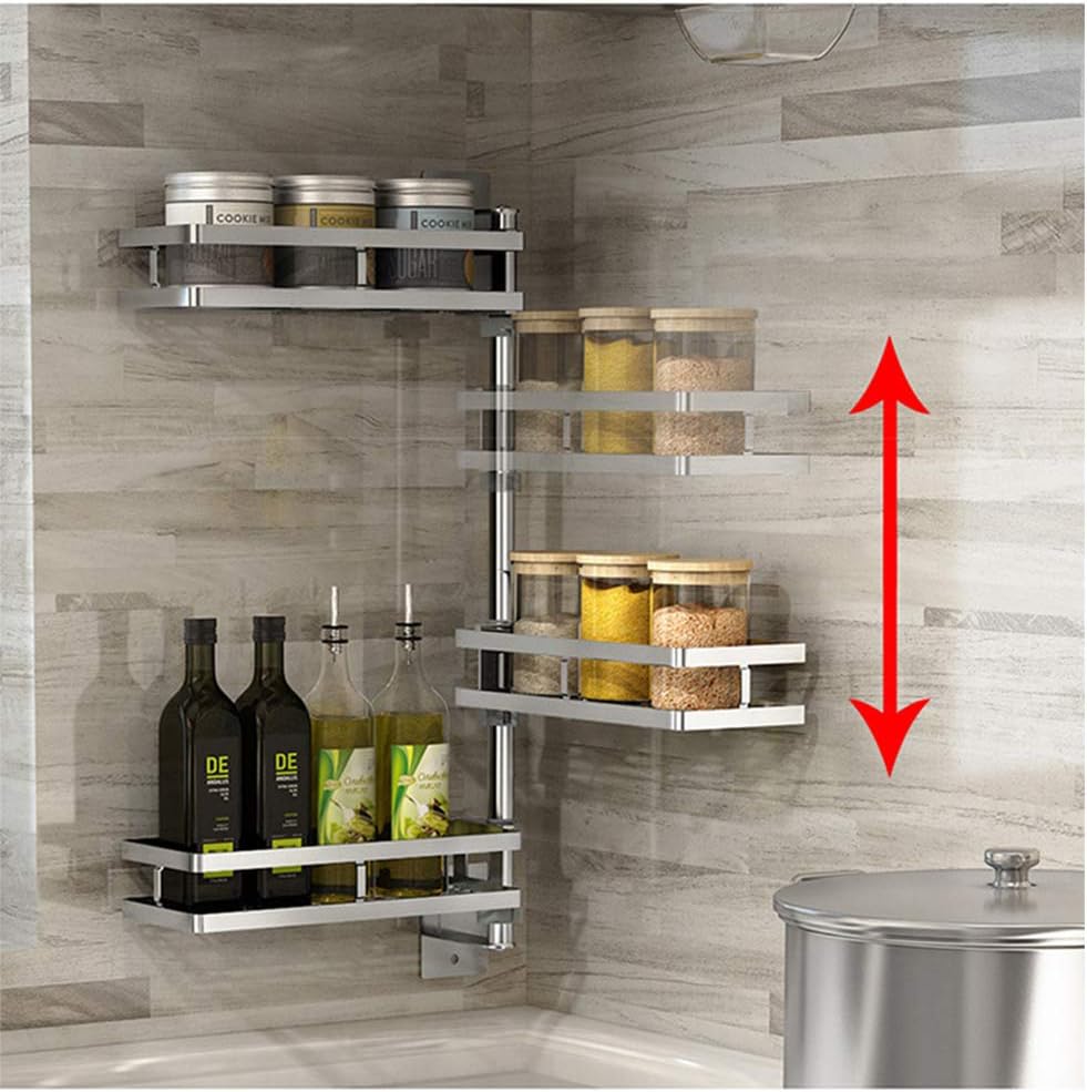 ERGH 304 Stainless Steel Kitchen Rack Free Punching Seasoning Seasoning Wall-Mounted Wall Corner Rotating Storage Rack-Fourfloors