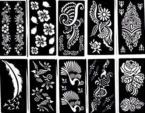 Heena Tattoo Stencil (10 Sheet) Henna Designs Temporary Tattoo/Self-Adhesive - Template (10 Tatto)