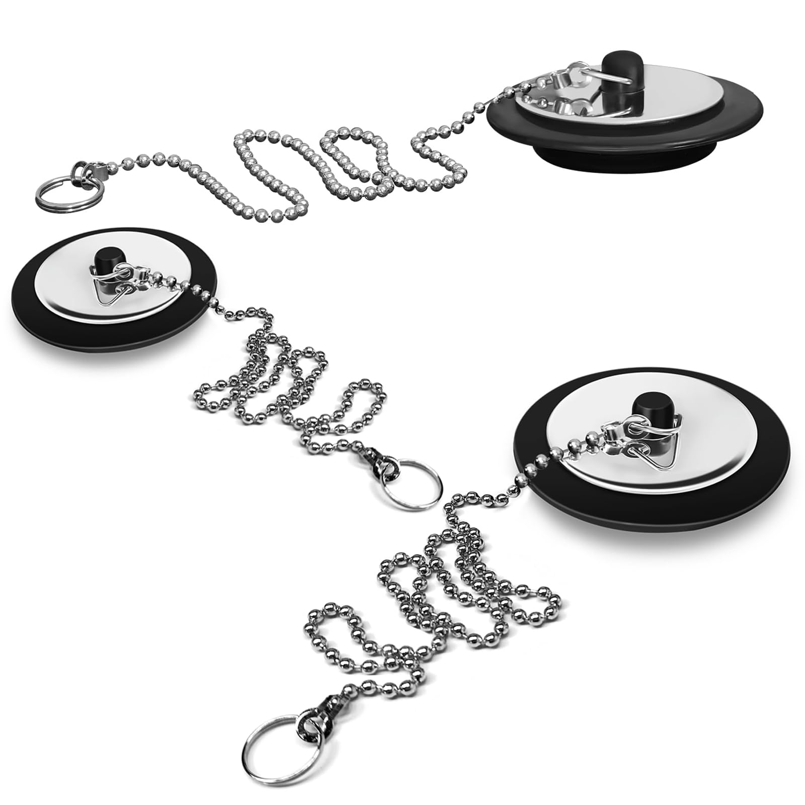 Universal bath plug-3 Pcs,Bathroom Sink Plug Replacement, Drain Stopper for Bathroom Kitchen, Kitchen Sink Plug with Stainless Steel chain