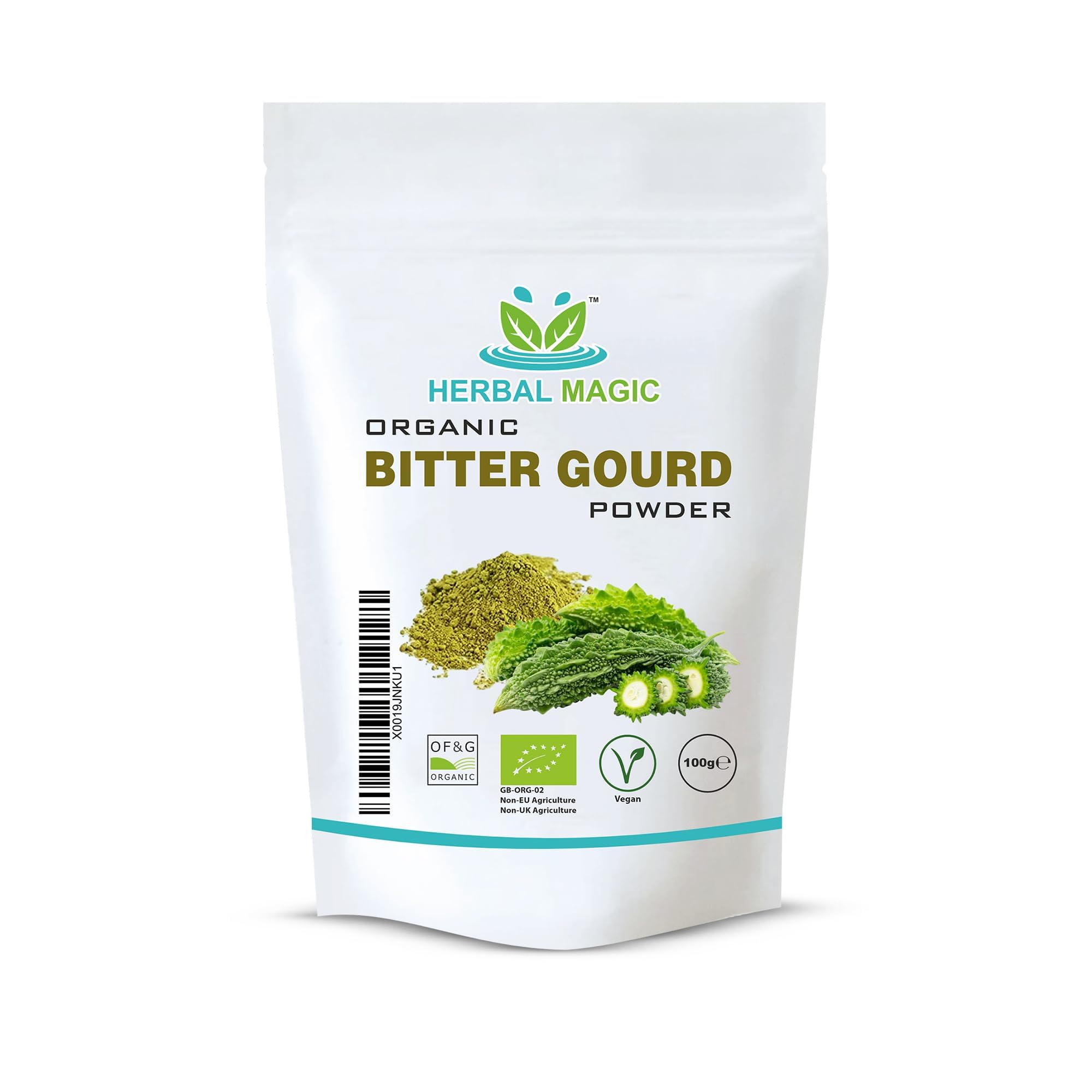 Herbal Magic's Organic Bitter Gourd Powder-Great Green Vegetable-Also Known as Karela, Bitter Melon,Balsam-pear. Free from Fillers & Preservatives- of&G UK Organic Certified- 100g (Pack of 1)