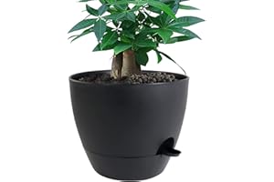 UOUZ 12 inch Large Self Watering Pots, Plastic Planters with 60oZ Removable Deep Reservoir and Multi Mesh Drainage Holes for Indoor Outdoor Garden Plants and Flowers, Black