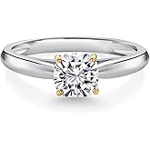 Gem Stone King 925 Sterling Silver and 10K Yellow Gold Lab Grown Diamond Engagement Ring For Women | 0.70 Cttw | Cushion 5MM | DEF Color | VVS-VS Clarity