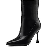 Elisabet Tang Ladies Dress Ankle boots 3.5IN Pointed toe - Mid Heel Stiletto Work Booties for Women Trendy Short Boots