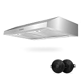 Upgraded 600 CFM Range Hood 30 inch, Under Cabinet Range Hood for Duct/Ductless Convertible, Stainless Steel Kitchen Stove Vent with 3 Speed Kitchen Exhaust Fan and Two Bright Energy-Saving LED