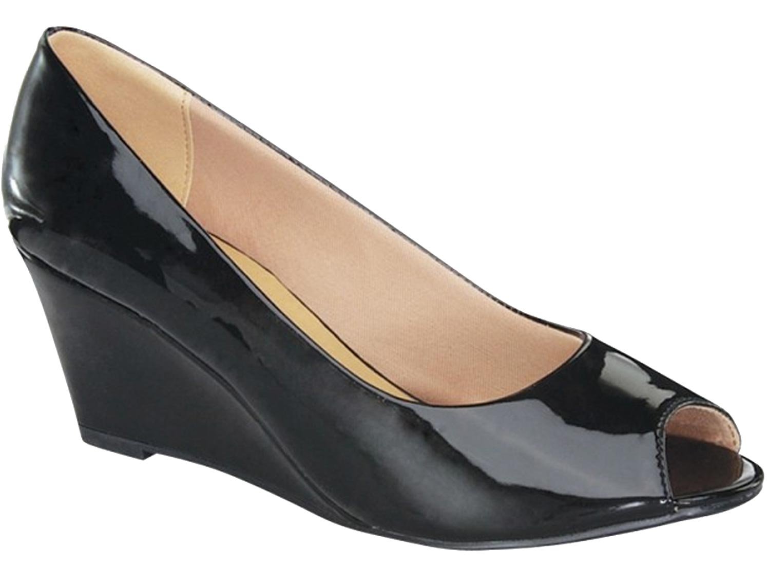 Forever Link Women's Peep Toe Slip on Wedge Pump,10 B(M) US,Black - Image 3