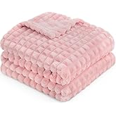HOMRITAR Baby Blanket for Girls Super Soft Fuzzy Cozy Warm Toddler Blanket with 3D Jacquard Square Grid Design, Lightweight Flannel Bed Blankets for All Seasons Pink 30 x 40 Inch