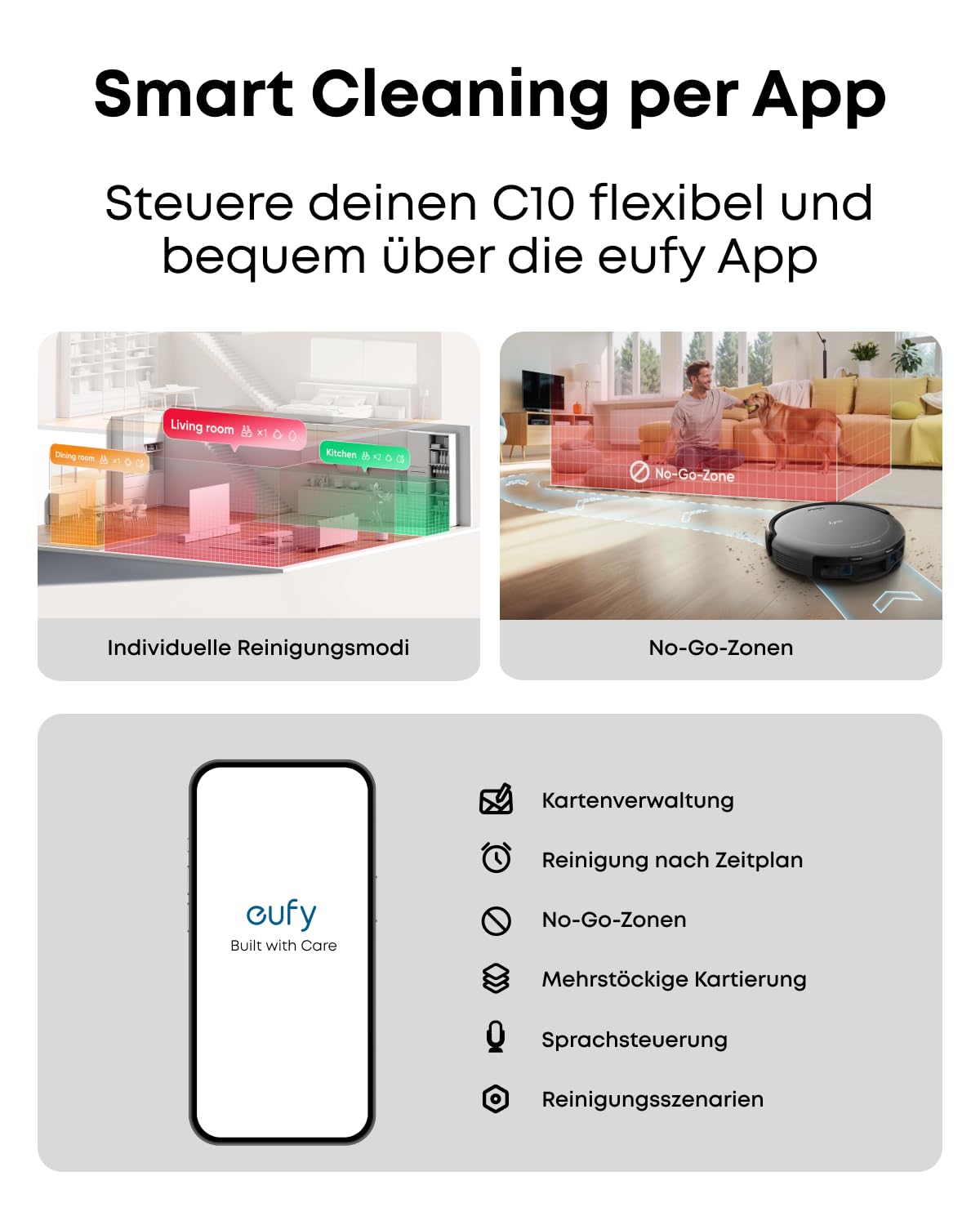 eufy C10 Saugroboter mit Automatischer Absaugstation, 7,3cm Ultraflaches Design, Teppichreinigung, Ausfahrbare Seitenbürste für Ecken, Automatische Entleerung, Punktlaser- & Infrarot-Navigation 9