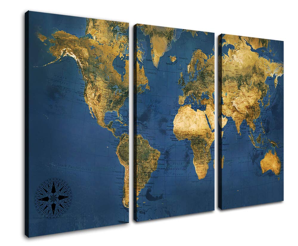 Amazon.com: Canvas World Map Wall Art Navy Blue Countries Labeled