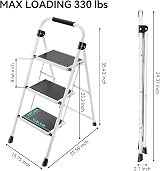 KINGRACK 3 Step Folding Ladder Steel Non-Slip Wide Pedal Handle White Portable view 6