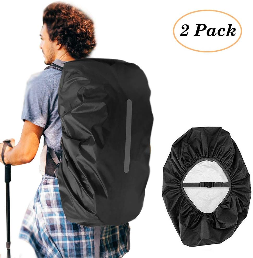 KKTICK Waterproof Backpack Rain Cover, Backpack Covers (18-55L) with Reflective Strap, Adjustable Anti Slip Buckle Strap & Silver Coated Inner Layer for Outdoor Hiking Camping Traveling Cycling
