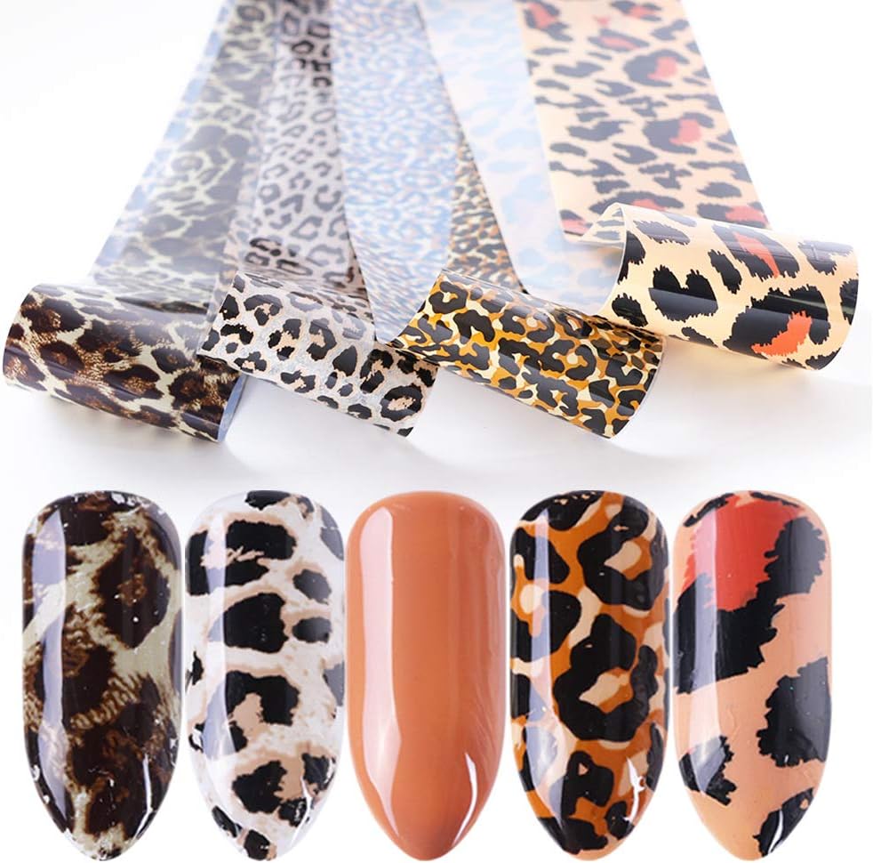 Valuu 50 Sheets Nail Art Foil Transfer Stickers Laser Flower Leopard Print Nail Foil Adhesive Decals Starry Sky Manicure Transfer Tips Nail Art DIY Decoration Kit: Arts, Crafts & Sewing