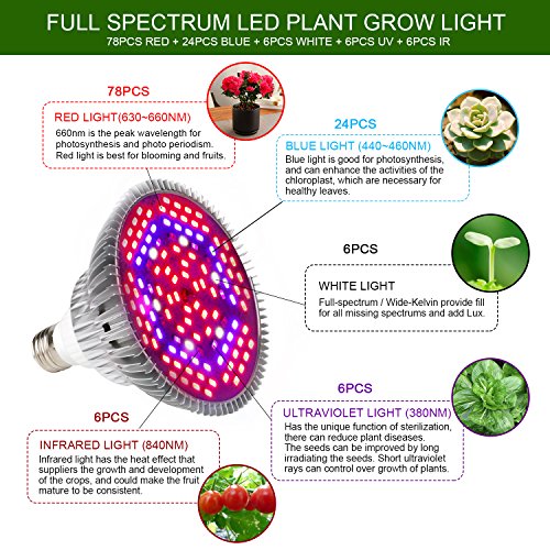 80W Led Grow Light Bulb, Plant Light Bulbs Full Spectrum for Indoor