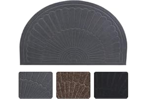 Morning View Half Round Doormat, Gray, Outdoor Indoor Rug - 30x18 inches, Non Slip, High Traffic, Absorbent, Modern Design