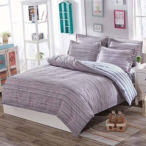 SSECHUN Breathable Summer Bedding 4 Piece Quality Brushed Cotton&amp;Microfiber Duvet Cover Set with Zipper Hypoallergenic and Wrinkle Resistant (Slim Twin, Grey)