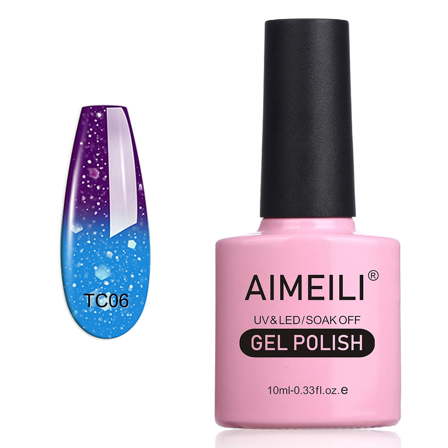 AIMEILI Soak Off UV LED Temperature Colour Changing Chameleon Gel Nail Polish - Glitter Purple to Glitter Blue Full Shimmer/Diamond (TC06) 10ml