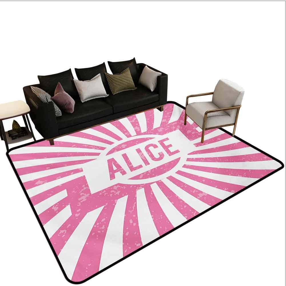 Alice Area Rugs Large Carpet Grunge Looking Design for Girls Lettering in Pink Color on Radial Background Print for Living Playing Dorm Room Bedroom Pale Pink and White