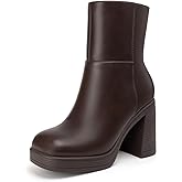 Athlefit Women's Platform Ankle Boots High Chunky Block Heel Square Toe Boots Fashion Dress Heeled Booties