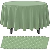 Ragnhild 16 Pack Sage Green Plastic Tablecloths for Round Tables, Premium Decorative Sage Disposable Table Covers for Parties, Round Party Table Cover for Birthday Wedding Baby Shower Party, 84 Inch