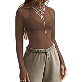 Womens Sexy Long Sleeve Mesh Tops Mock Neck Going Out See Through Shirts Trendy Y2K Club Sheer Blouses