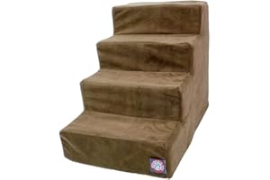 Majestic Pet 4 Step Suede Portable Dog Stairs for Small Dogs to get on Bed Supports 25 lbs or Less – Dog Steps for High Bed with Machine Washable Cover – Pet Stairs for Cats Chocolate Brown