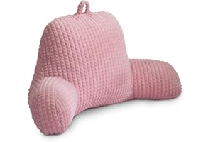 Holawakaka Adults Reading Pillow with Arms, Backrest Reading & Rest Pillows for Sitting Up in Bed, Bed Rest, Lounging, Working on Laptop,Arms Back Support Cushion for Men Women Teens,Pink